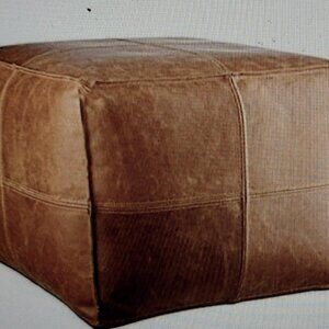 NWOT Leather Brown Square Ottoman Cover - Open Box